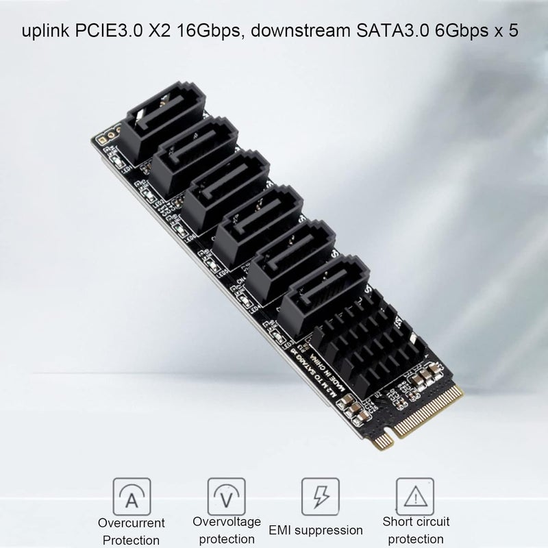 Sanpyl M.2 to SATA3.0 Adapter Card, 6Gbps High Speed ASM1166 M.2 M EKY PCIE3.0 to SATA Expansion Card Adapter with Smart Indicator for OS X, for Windows, for Linux - Image 2